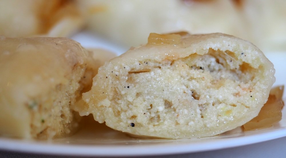 Delicious Pierogi macro inside details in Krakow, Poland 