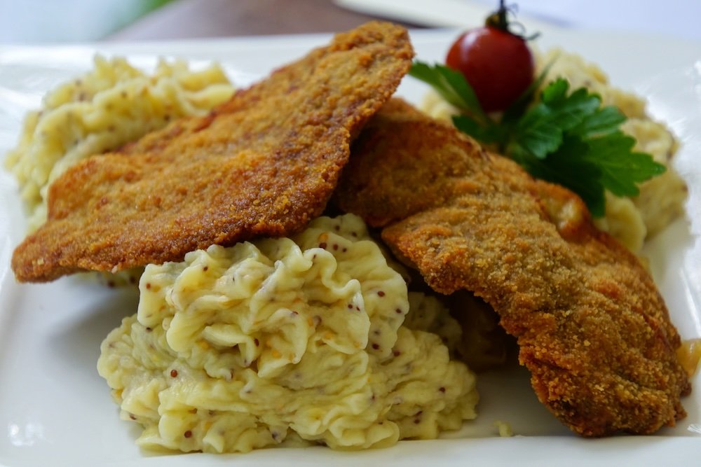 Delicious schnitzel and potatoes for a meal in Spreewald, Germany