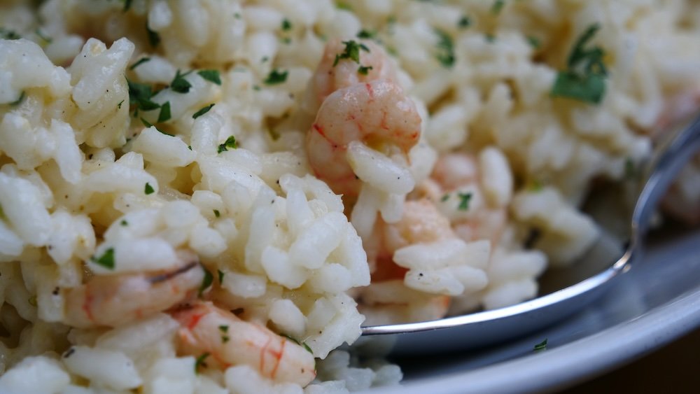 Delicious seafood shrimp rice risotto in Split, Croatia 