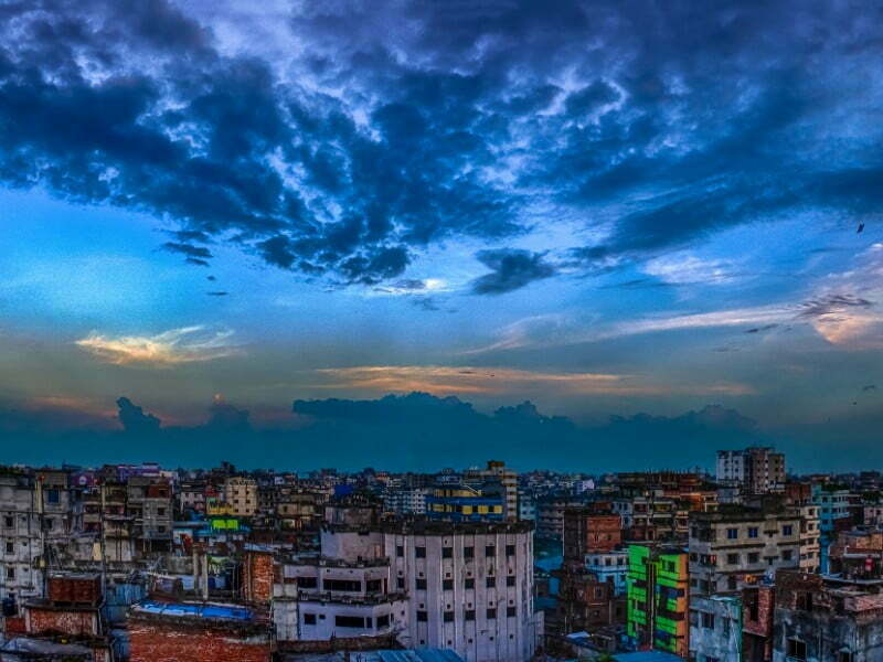 Dhaka colorful sky and buildings in Bangladesh 