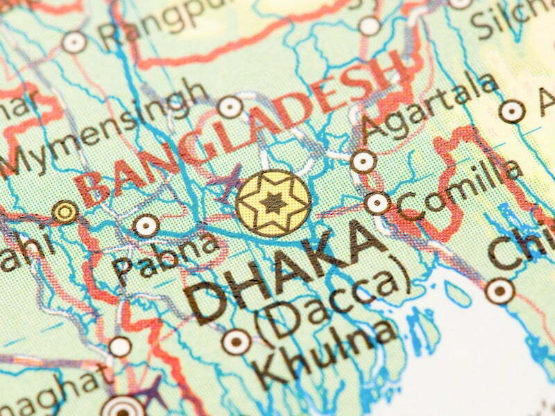 Dhaka on a map of Bangladesh 