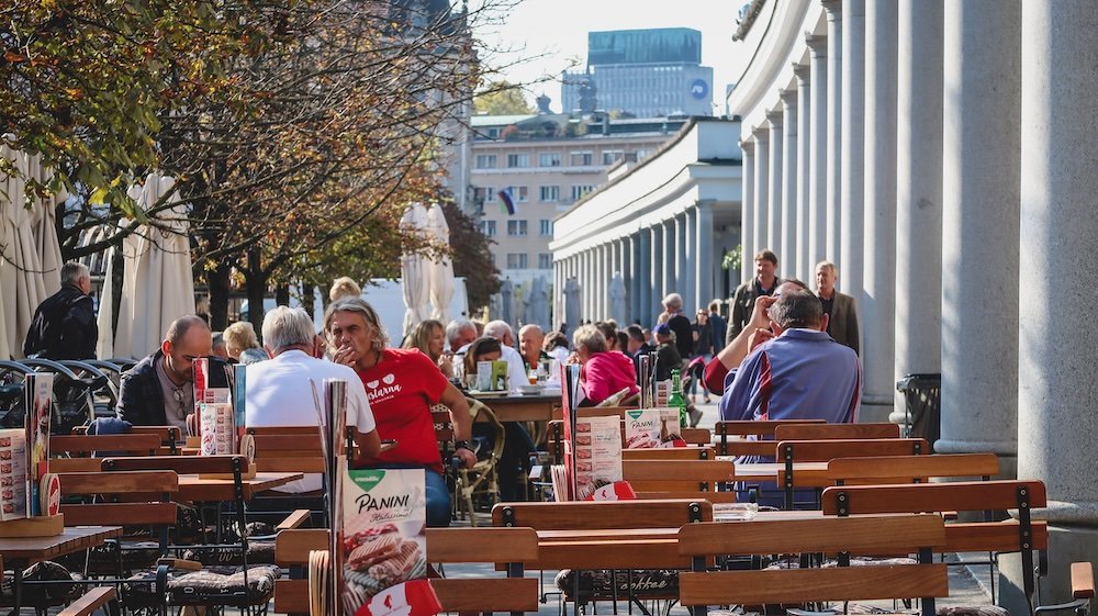 Dining outside in the summertime in Ljubljana, Slovenia