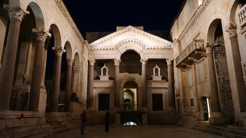 Diocletian’s Palace Dioklecijanova palača at night in Split, Croatia