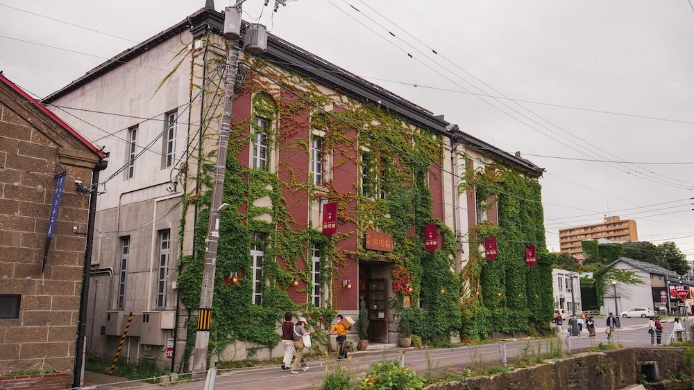 Distinct Ivy covered brick building in Otaru, Japan