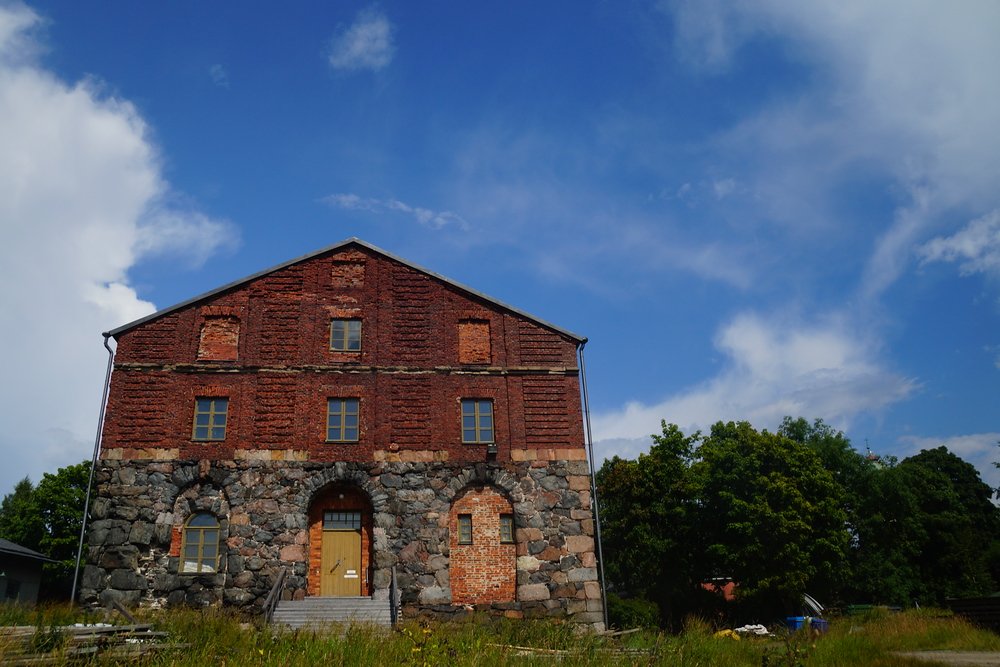 Distinct Building made out of stone and brick located in Suomenlinna, Finland