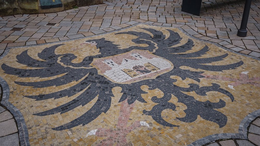 Distinct emblem on the streets of Quedlinburg, Germany 