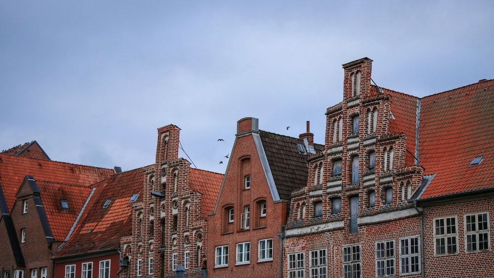 Distinct German historical architecture macro details near Platz am Sande in Luneburg, Germany 