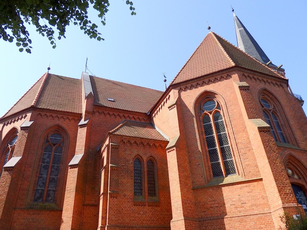 Distinct red brick cathedral in Wustrow, Germany 