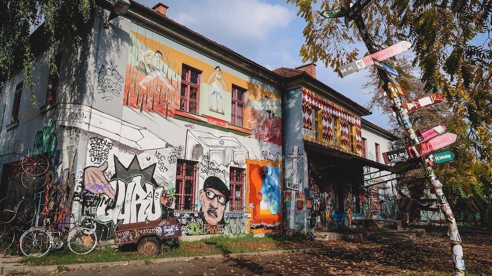 Distinct street art on buildings in Ljubljana, Slovenia 