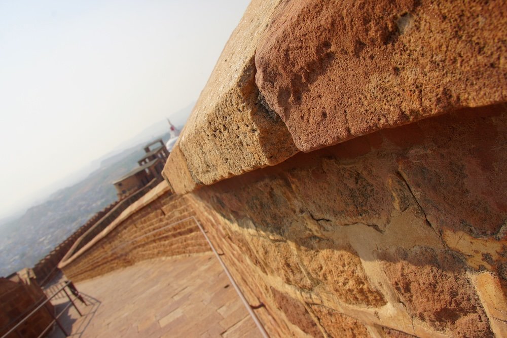 Distinct vantage point of the winding walls of Jodhpur, India 