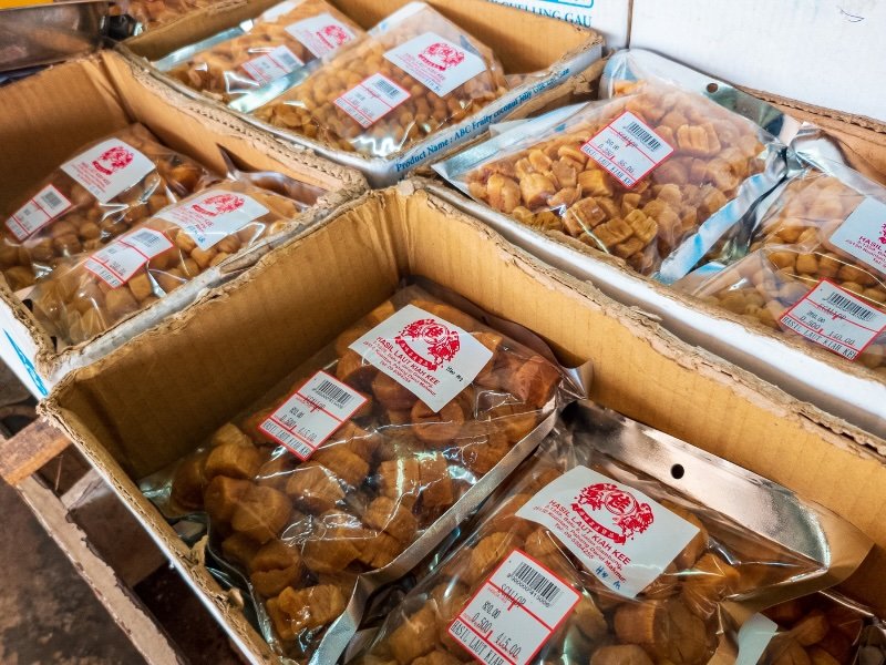 Dried scallops for sale all packaged up in Kuantan, Malaysia 