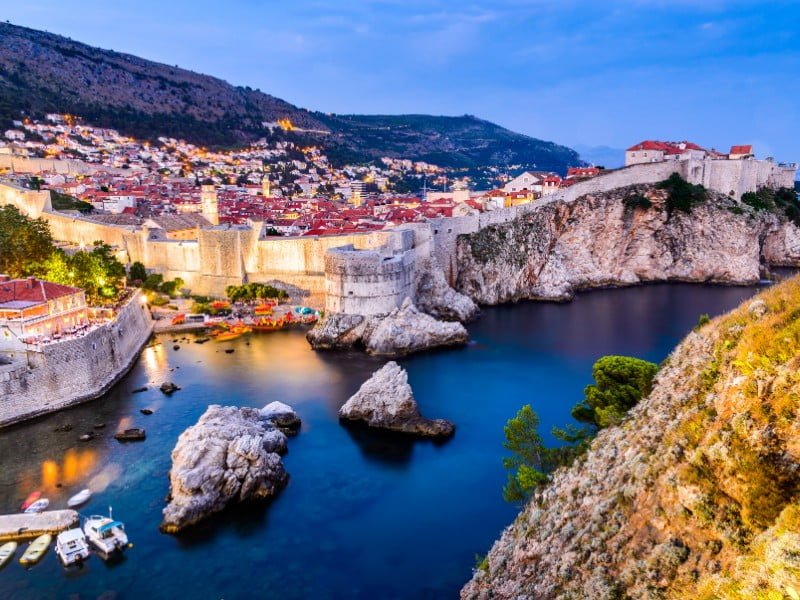 Dubrovnik views of the city at night in Croatia 