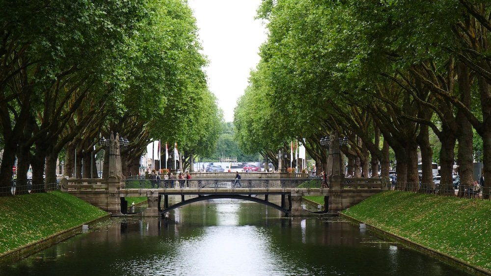 Dusseldorf as a cultural hub and green space bridge crossing 