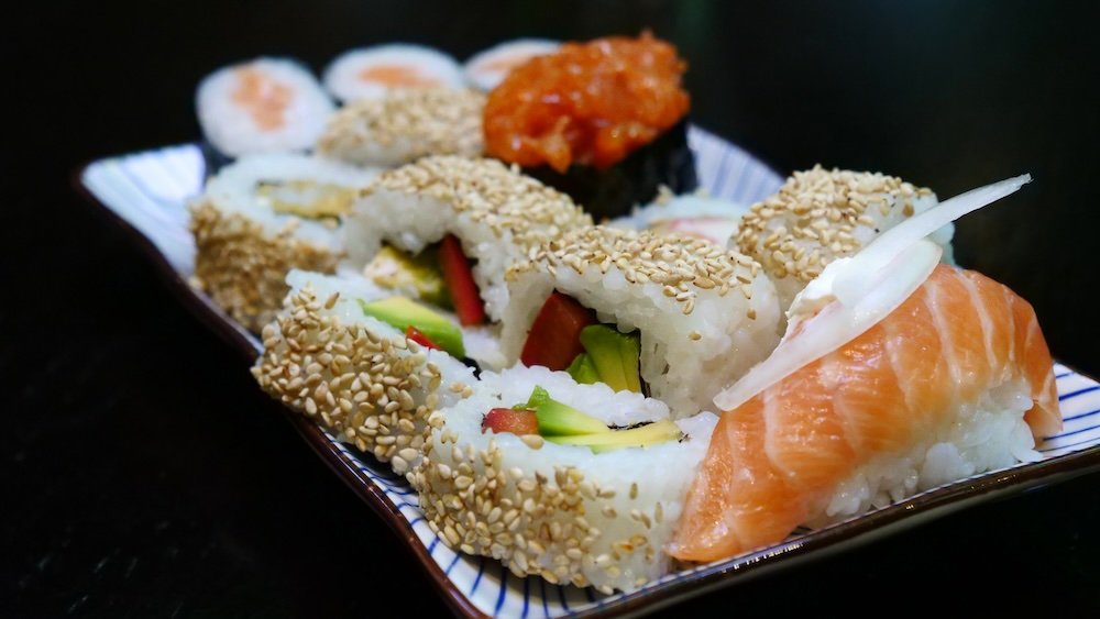 Eating sushi in the Japanese Quarter in Dusseldorf, Germany 