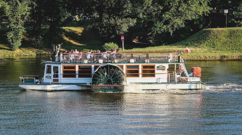 Enjoying a River Cruise on the Vistula Rejs statkiem Wisły in Krakow, Poland