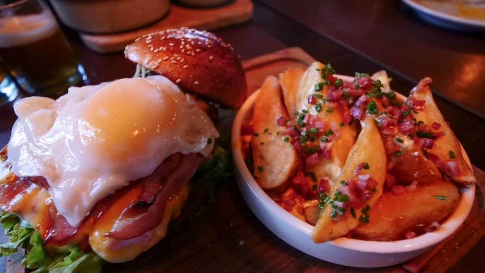 Epic loaded burgers and cheesy fries at Manush in Bariloche, Argentina 