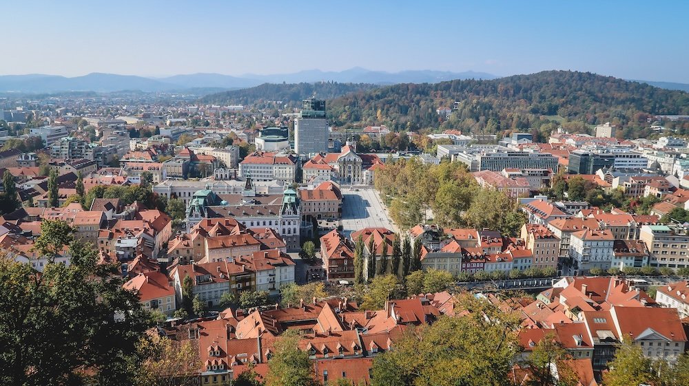 Epic views of Ljubljana, Slovenia from a high vantage point