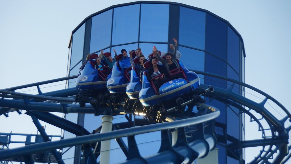 Europe Park rollercoaster excitement. Does it not look like they're having a great time?