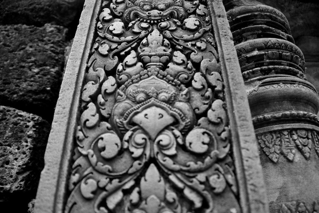 Even the columns have detailed designs carved into them at Banteay Srei in Cambodia 