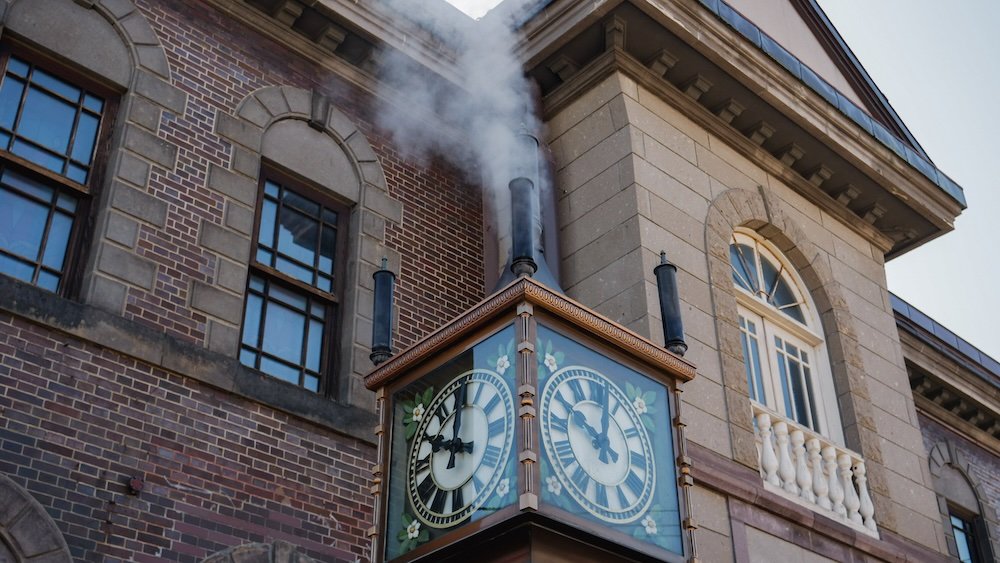 Famous Steam Clock in Otaru, Hokkaido, Japan that blows it stack on the hour 