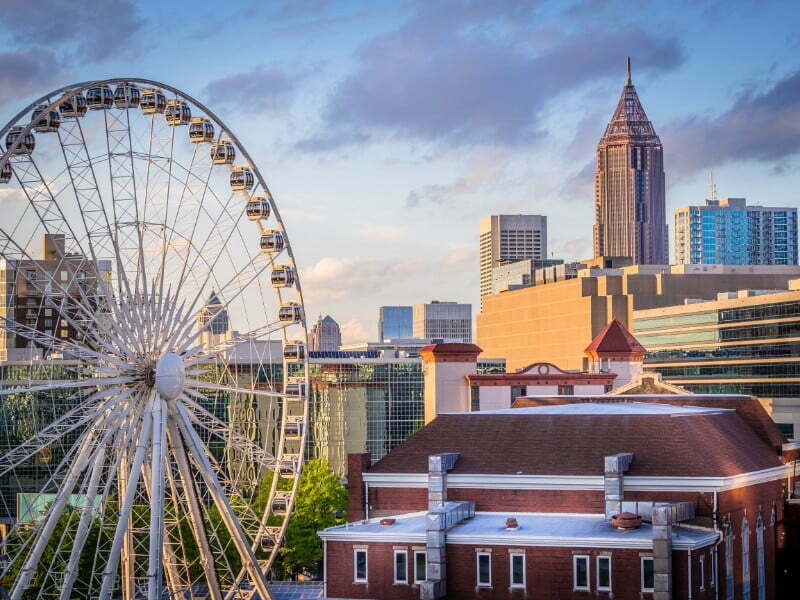 Atlanta Ferriss Wheel views of the city downtown core in Georgia, USA 