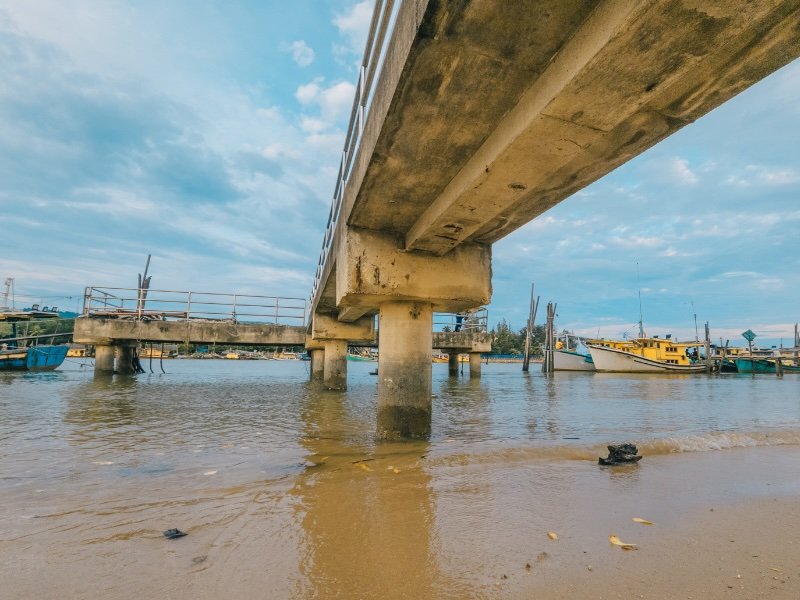 Fisherman village with bridge in Kuantan, Malaysia 