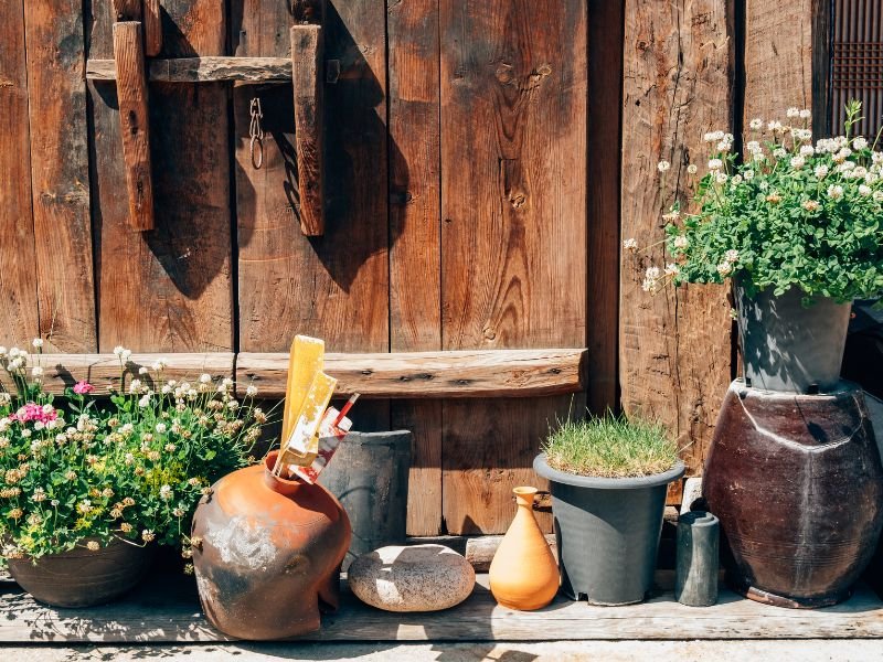 Flower pot outside of traditional house in Bucheon, Korea 