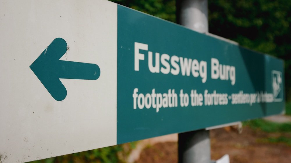 Footpath signboard to the fortress in Werfen, Austria 