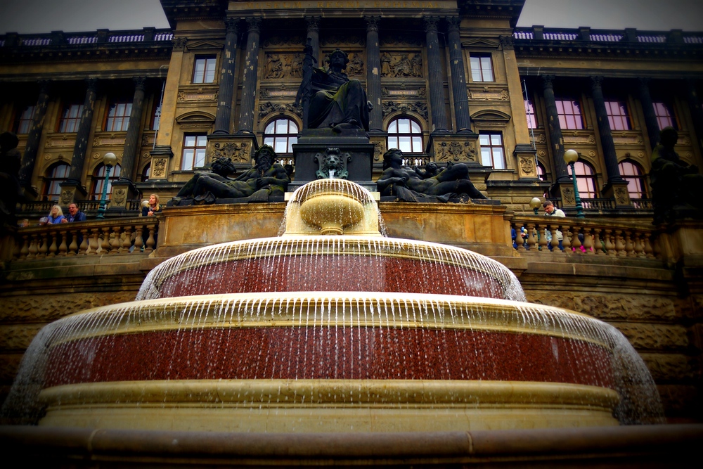 Fountain outside the National Museum in Prague, Czech Republic 