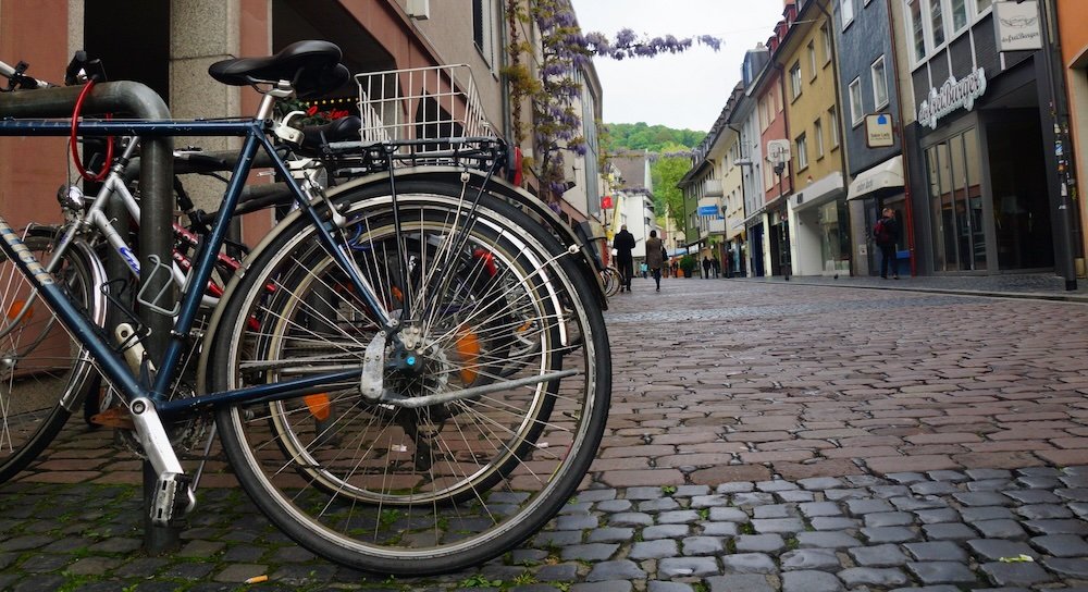 Freiburg bicycles and cobbled streets in Germany 