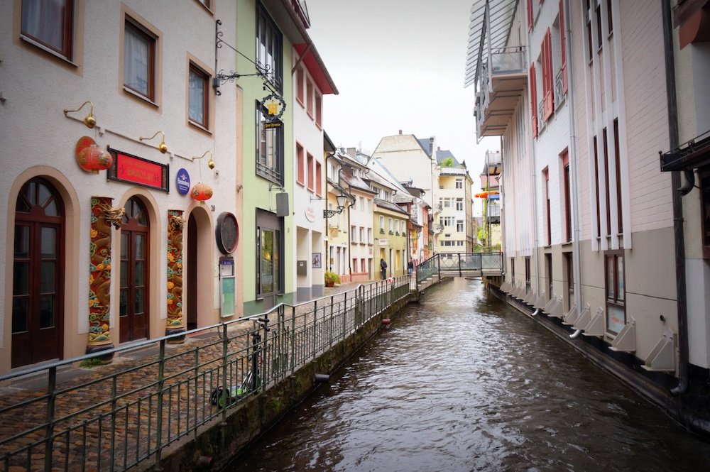 Freiburg canal views in the old town area in Germany 