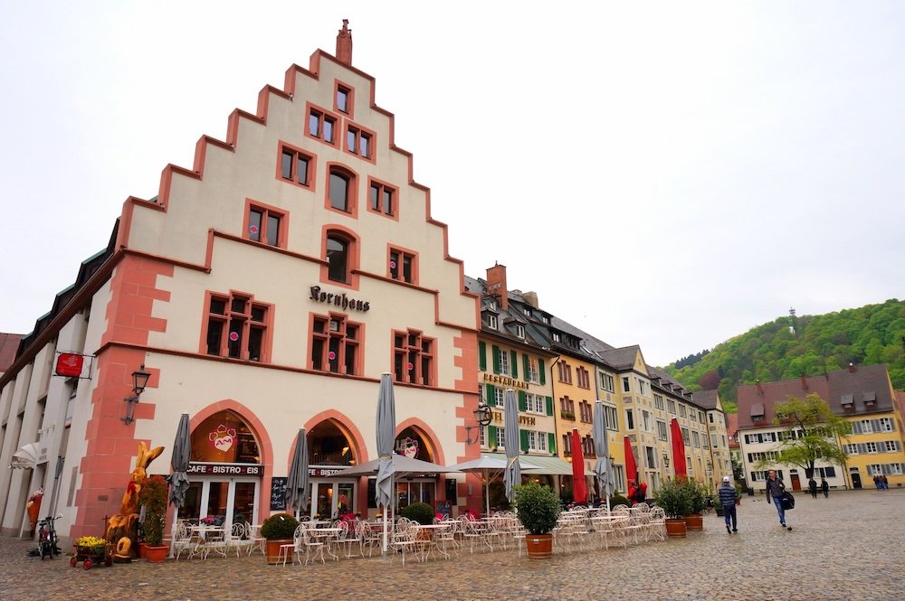 Freiburg distinct architecture in the old town in Freiburg, Germany 