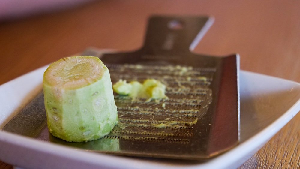 Fresh wasabi ground up in Matsumoto, Japan