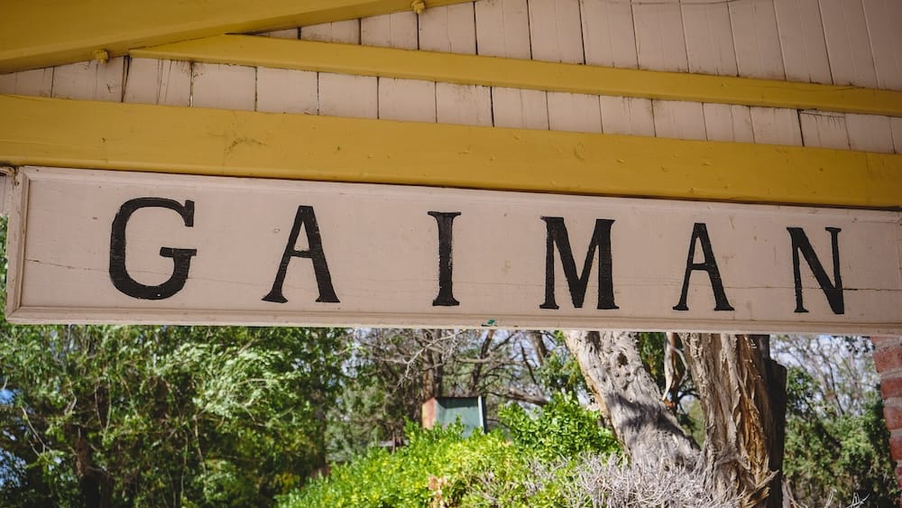 Gaiman Patagonia town sign Welsh settlement Chubut Valley Argentina tea house destination Gaiman town sign in Chubut Valley Patagonia Argentina marking arrival in the historic Welsh settlement known for traditional tea houses, preserved culture, and the legacy of settlers who established the community after the Mimosa voyage
