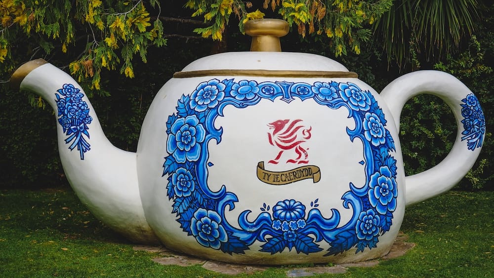 Gaiman Patagonia large decorative teapot sculpture outside Ty Te Caerdydd Welsh tea house showcasing the town’s strong tea culture and Welsh heritage that defines most visits to this small Chubut Valley destination
