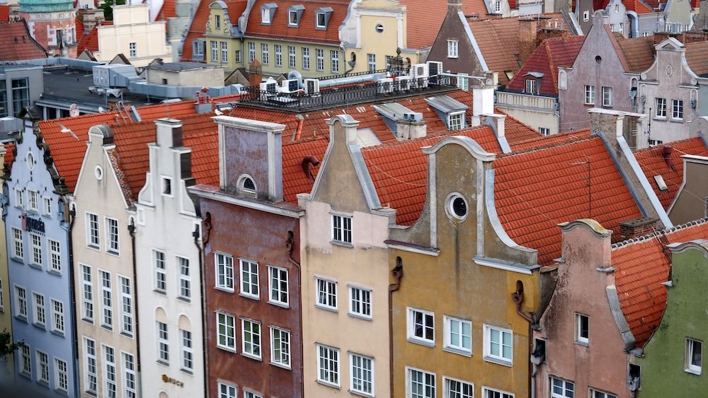 Gdansk rooftop views from colorful buildings in Poland