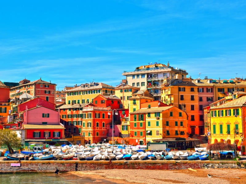 Genoa colourful buildings and harbour in Italy 