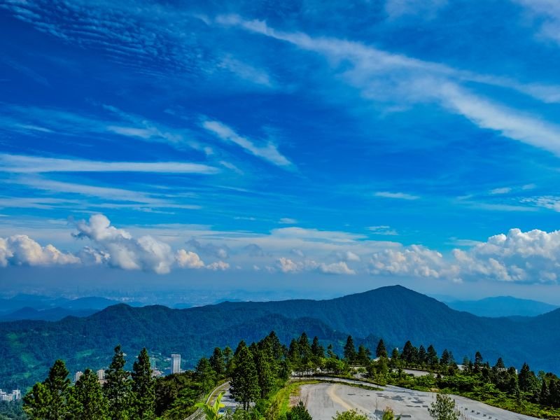 Genting Highlands stunning mountain views with gorgeous blue skies off in the distance