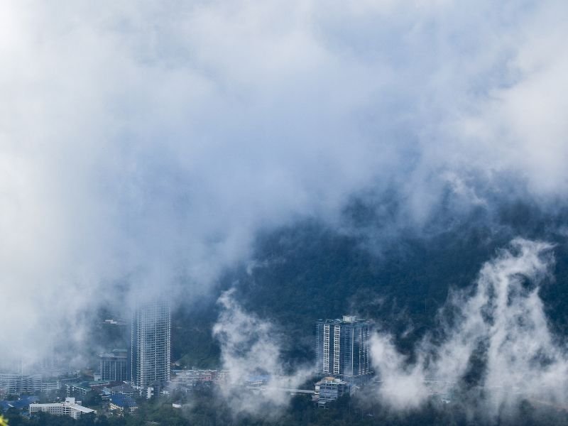 Genting Highlands tall buildings covered in clouds 