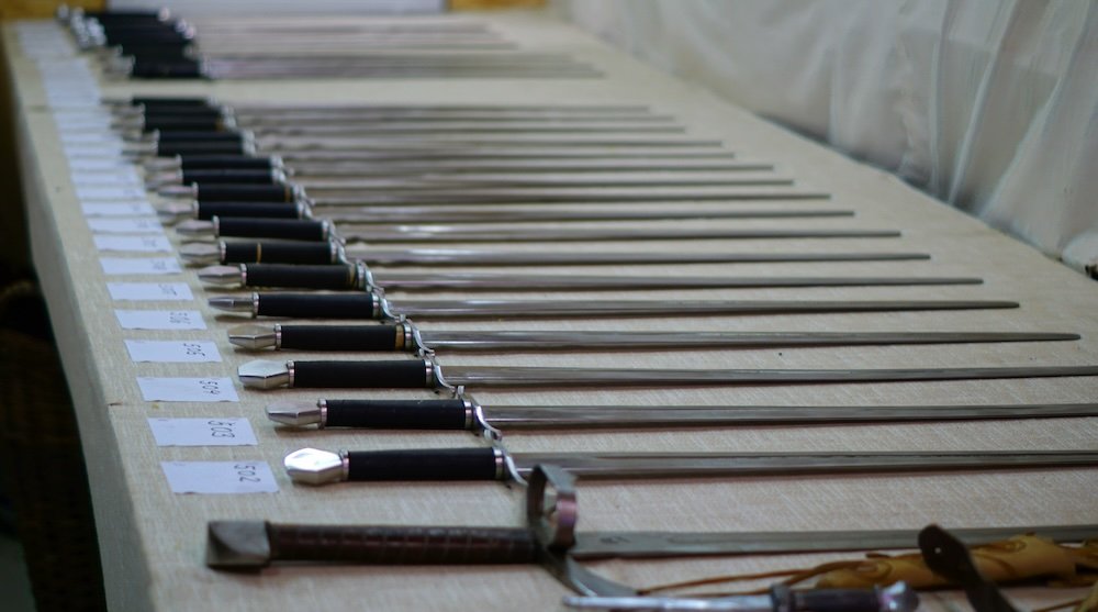 German swords on display visiting Rugen Island, Germany 