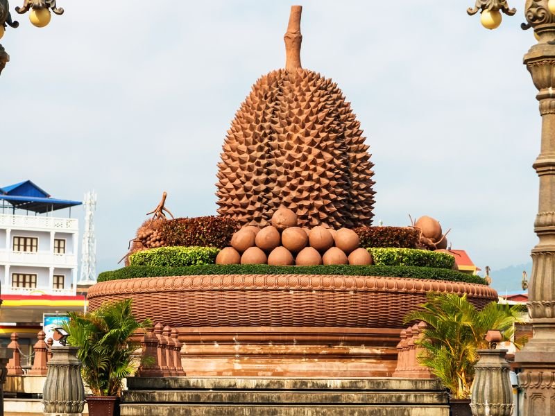 Giant and distinct Durian statue in Kampot, Cambodia 