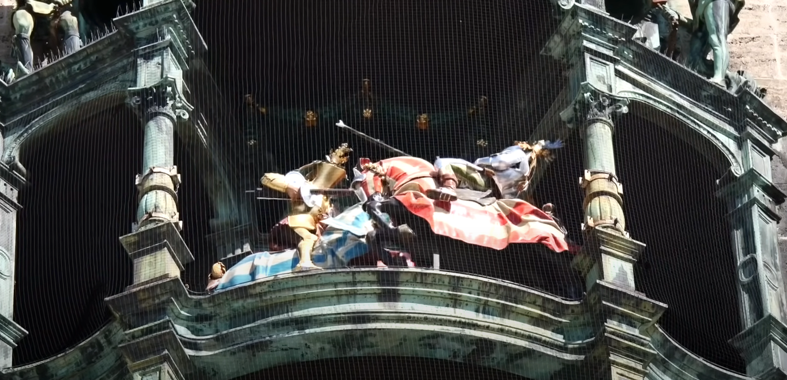 Glockenspiel on the facade of the New Town Hall and springs to life multiple times a day in Munich, Germany