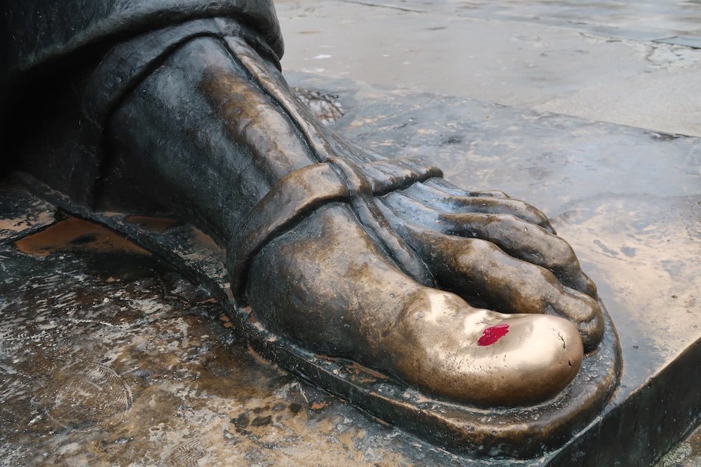 Grgur Ninski Statue located near the Golden Gate of Diocletian's Palace rubbing the statue's big toe is said to bring good luck