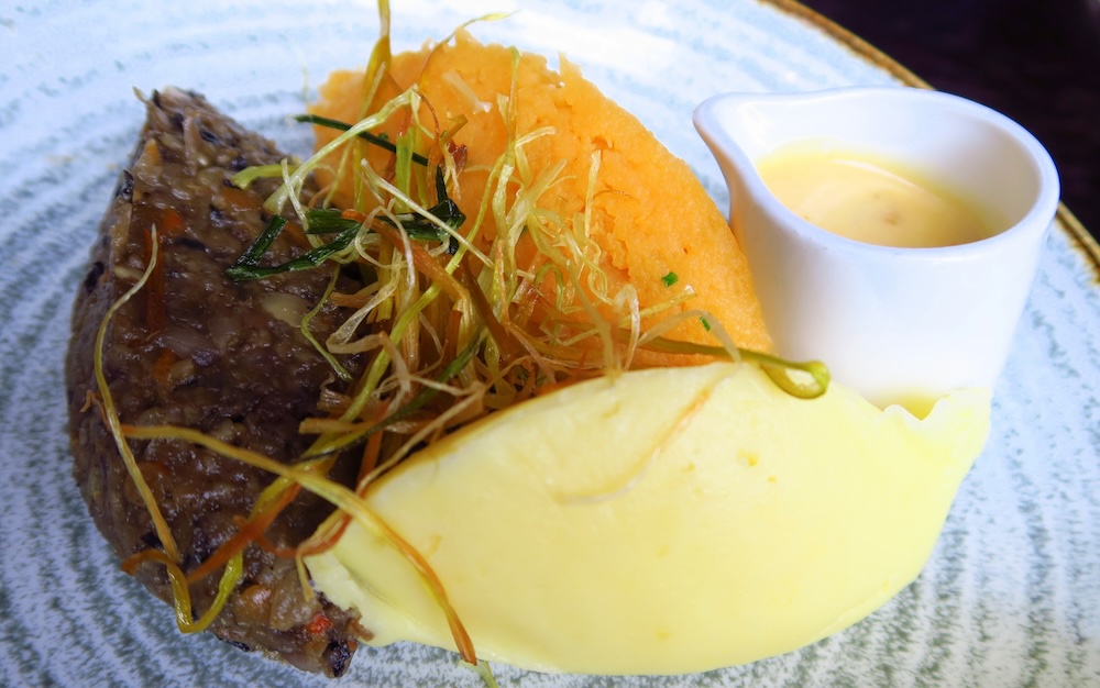 Haggis, Neeps and Tatties is classic Scottish food in Edinburgh, Scotland 