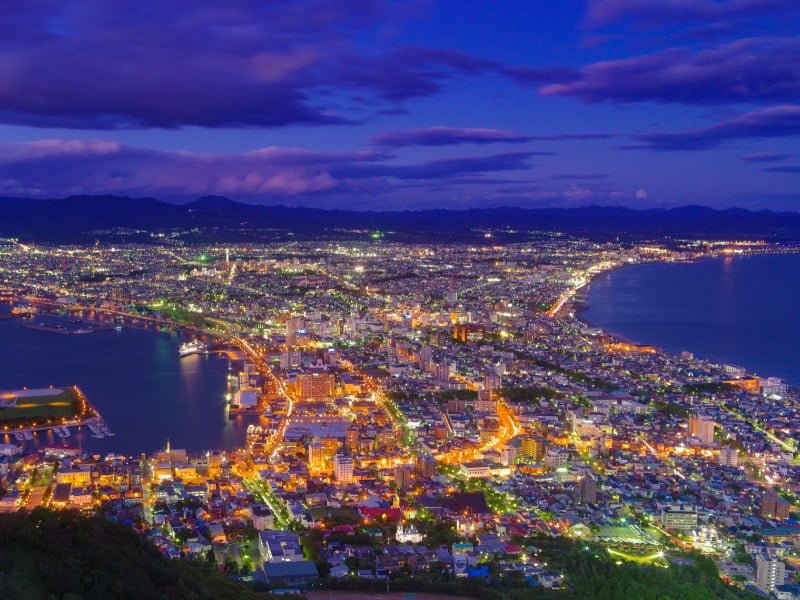 Hakodate city at night high vantage point views in Japan 