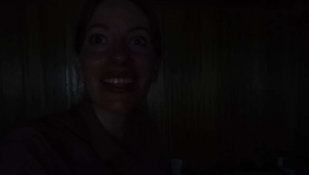 Audrey Bergner in the dark simulator booth, Hakodate City Hokuyo Museum, Goryokaku, Hokkaido, Japan Audrey Bergner smiling wide-eyed in a selfie taken in the near-darkness of the fishing-boat simulator booth at the Hakodate City Hokuyo Museum in Goryokaku, Hakodate, Hokkaido, Japan.