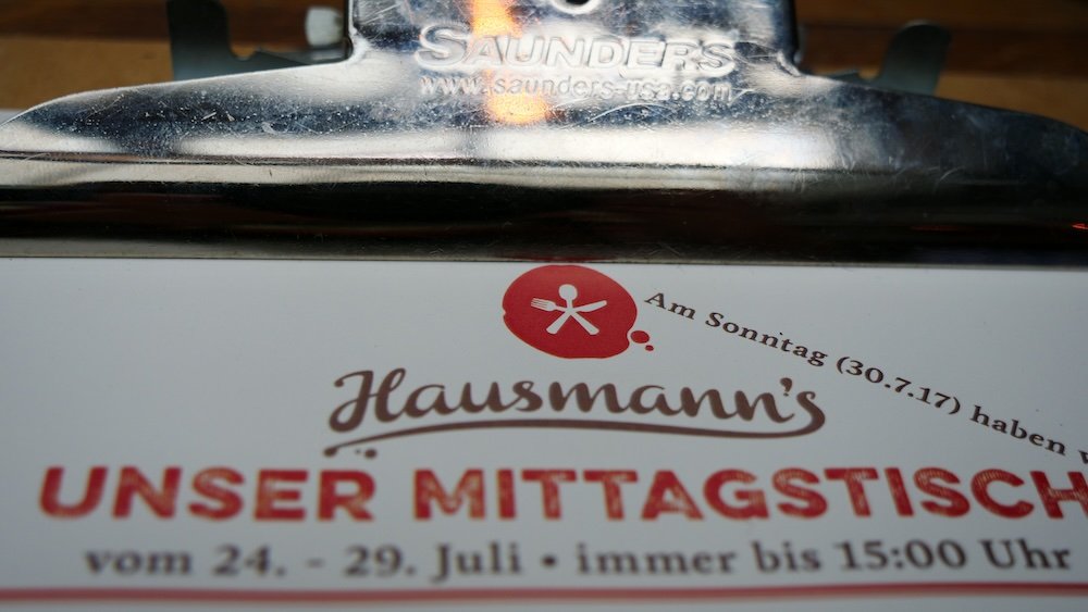 Hausmann's clipboard menu in Dusseldorf, Germany 