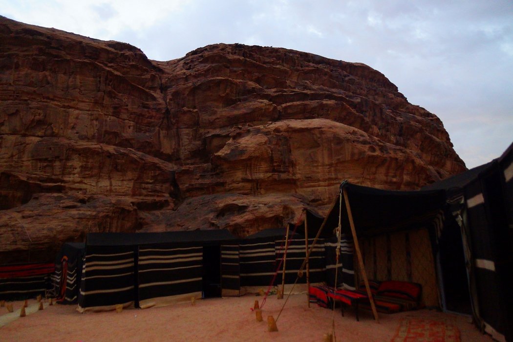 Here is a photo of the tents we used while camping overnight with the Bedouins in Wadi Rum, Jordan. Inside our tent were sample mattresses, warm blankets and candles.