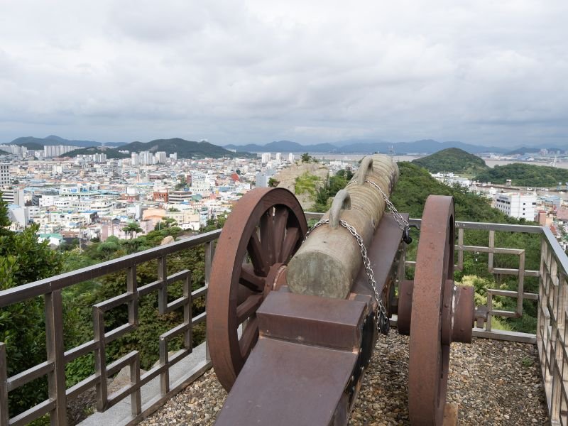 High vantage point Opodae cannon overlooking Mokpo city in Korea