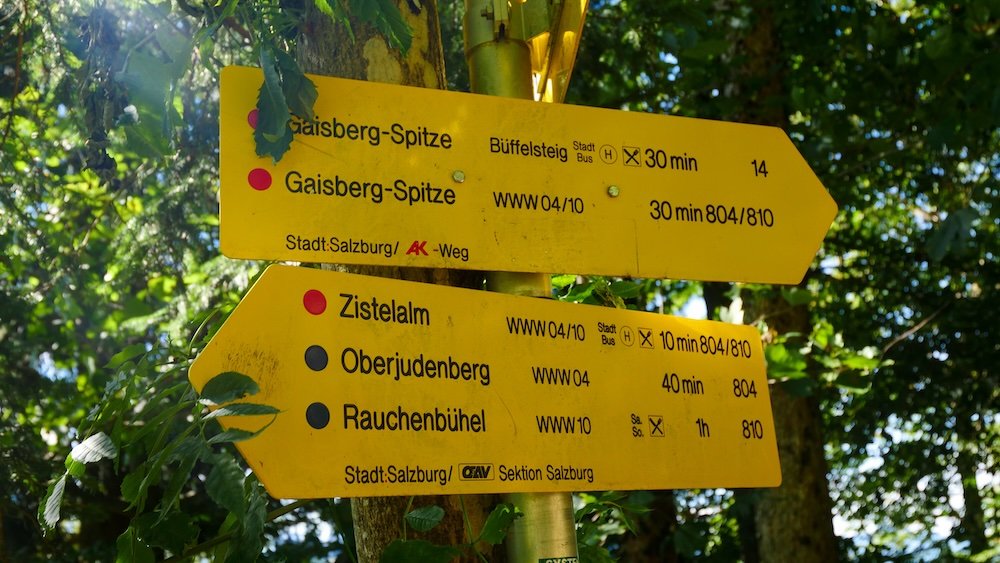 Hiking signboard with information in Gaisberg, Austria 